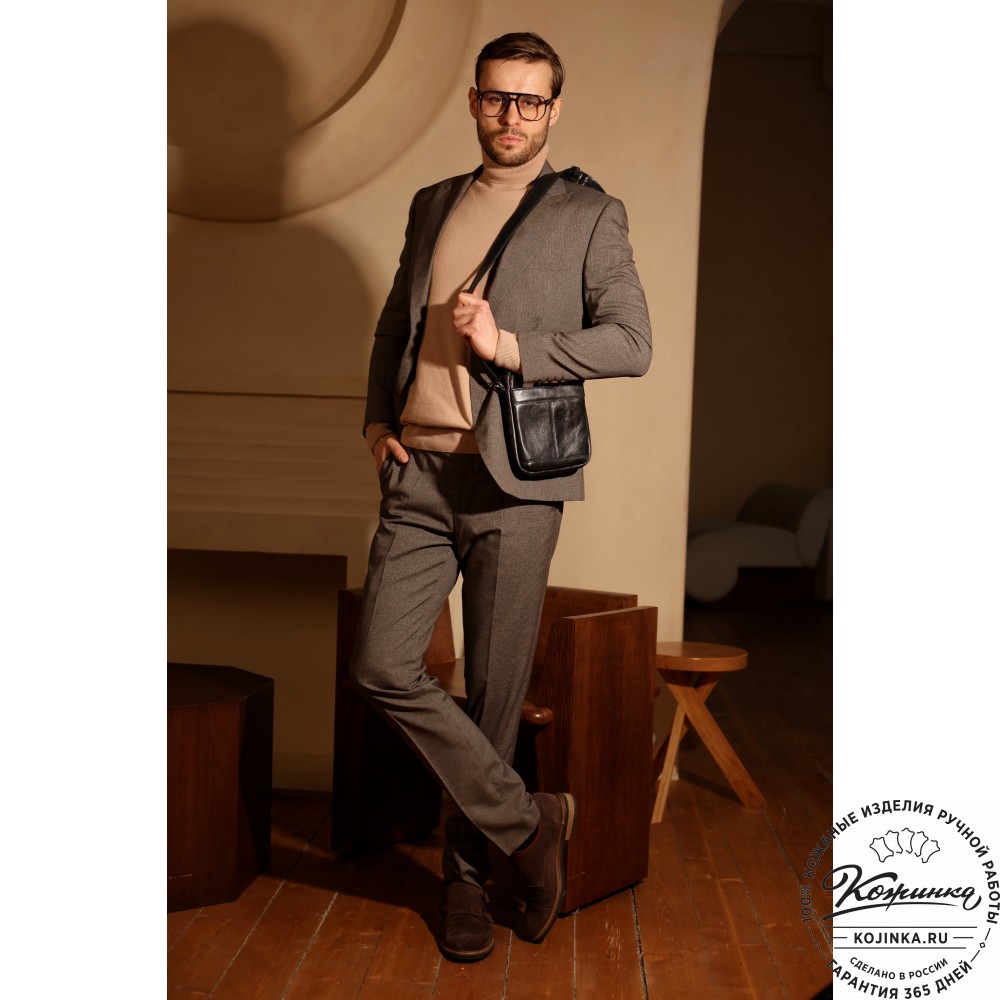 Мужская кожаная сумка "Вальтер" (чёрная)